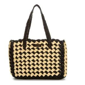 NWT Kate Spade New York High Tide Striped Crochet Raffia Medium Tote Bag $398